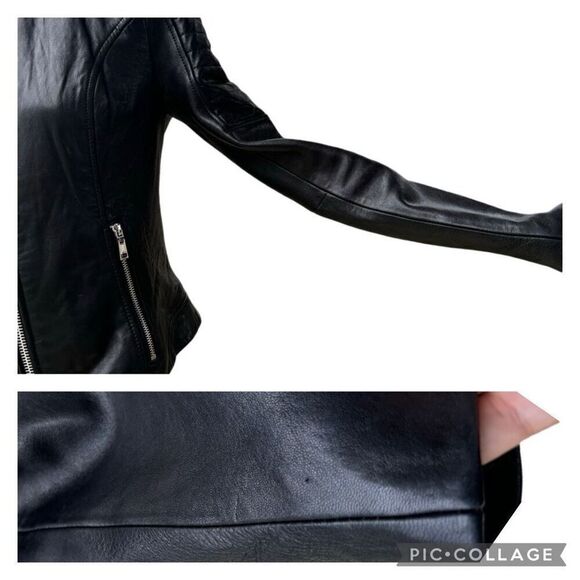 Wilsons Genuine Leather Motor Jacket Black Full Zip Quilted Shoulder Size XS VTG - Picture 5 of 12